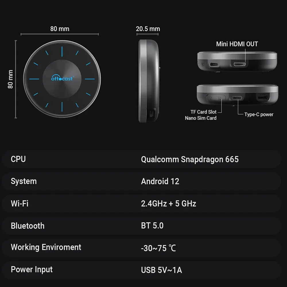 OTTOCAST PICASOU 3 CarPlay AI Box Wireless Android Auto TV Box for mini HD MI for Toyota Kia Hyundai VW Car Accessories Tools