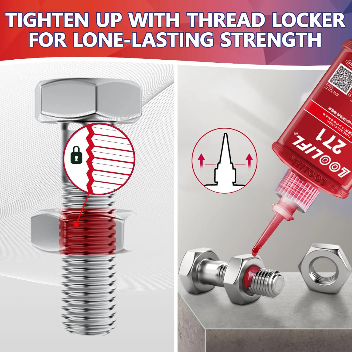 

LOOLIFL271 high-strength screw glue is waterproof and resistant to high and low temperatures to prevent loosening and corrosion.