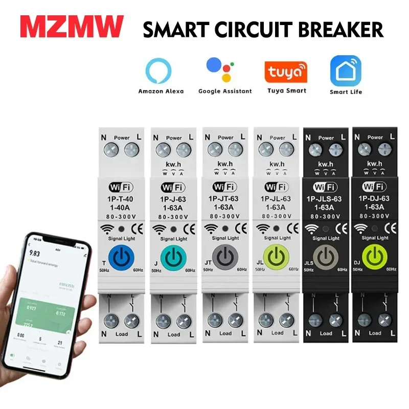 TUYA Smart DC WiFi Circuit Breaker 220v MCB 1P+N 63A Voltage Current Protector DIN Rail Wireless Remote Control Switch By APP