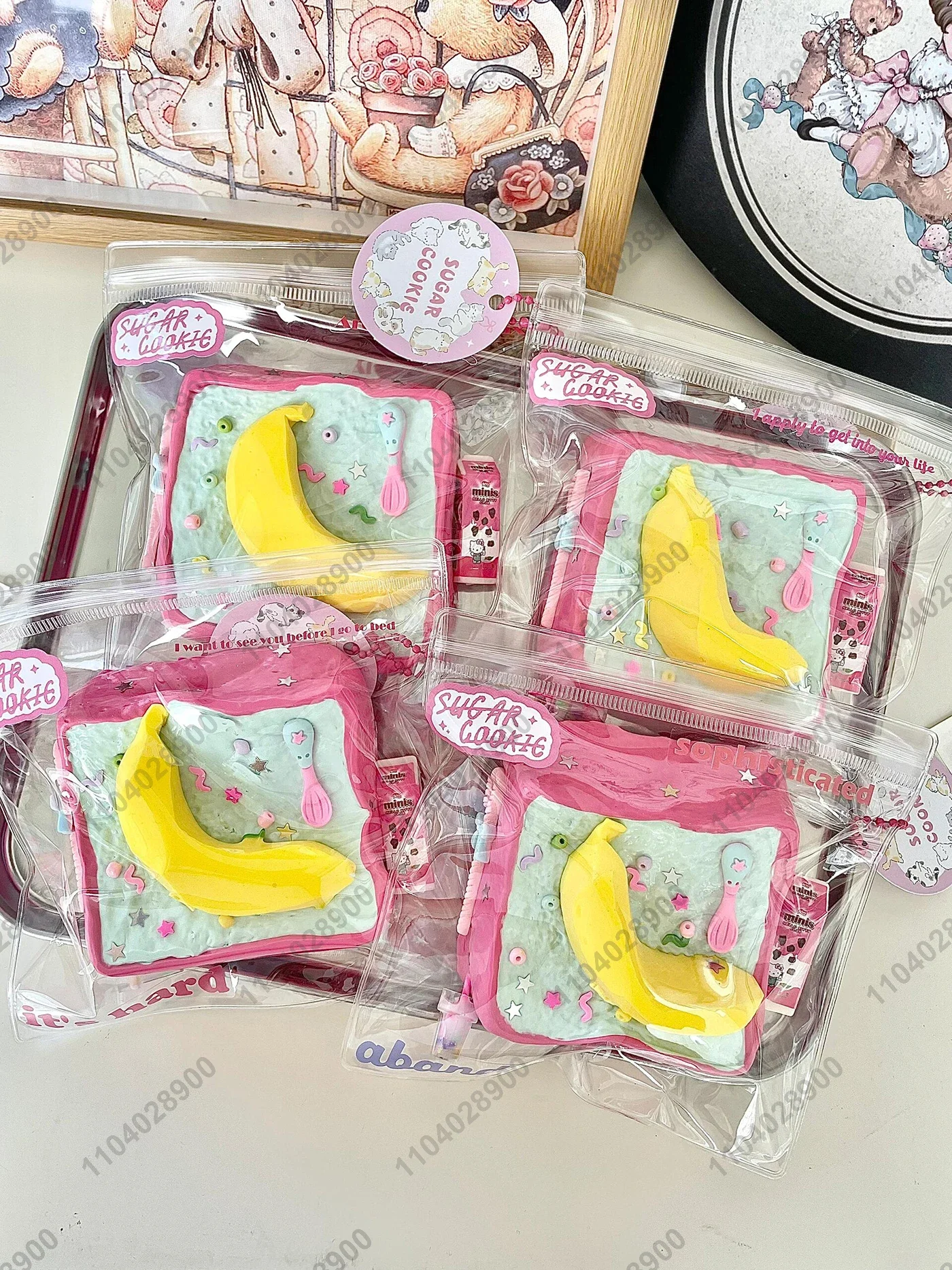 Pink Banana Toast Taba Squishy 0.23KG Fruit Banana Toast Silicone Squeeze Toy Mochi Toy Stress Release Hand Relax Toy