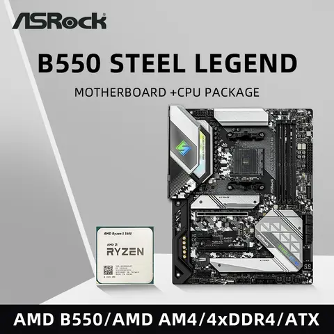 ASRock B550 Steel Legend Motherboard Set Kit with Ryzen 5 5600 CPU 4xDDR4 4733MHz M.2 NVME HDMI AMD B550 ATX AM4 Mainboard