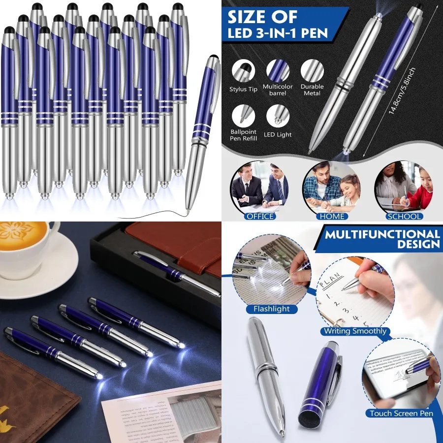 

15 Pieces LED Ballpoint Pen with Stylus Tip Multi-Function Capacitive Pen with LED Flashlight for Touch Screens 1.0 mm Black In
