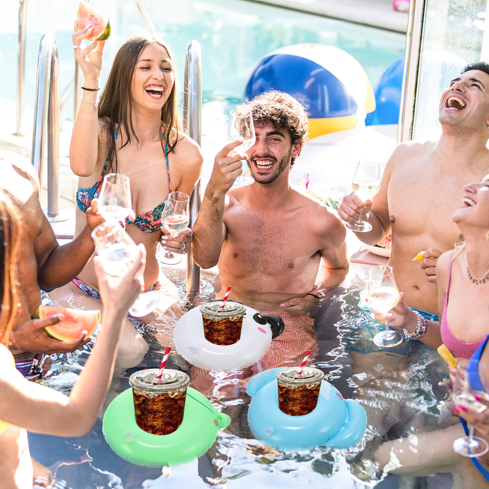 6 Pcs Inflatable Cup Holder for Pool Animal Shape Floating Drink Travel