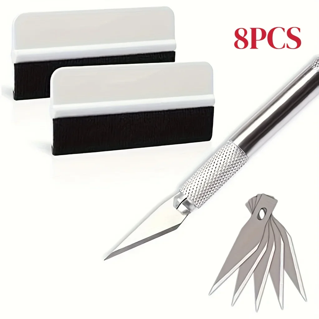 8pcs Car Tools Wrap Film Sticker Wrapping Tool Vehicle Vinyl Wrap Window Tint Film Tool Kit Cutter Aid Tool Window Tinting