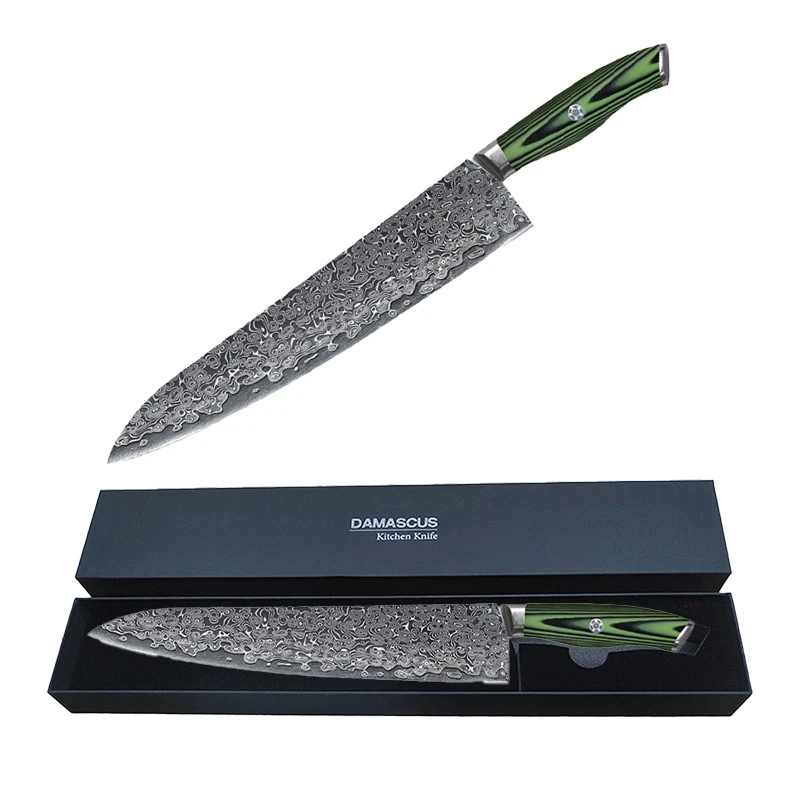 

VG10 Damascus Chef Knife 67 Layers Damascus Steel Blade Kitchen Knives Colored G10 Handle Hand Forged Japanese Big Meat Cleaver