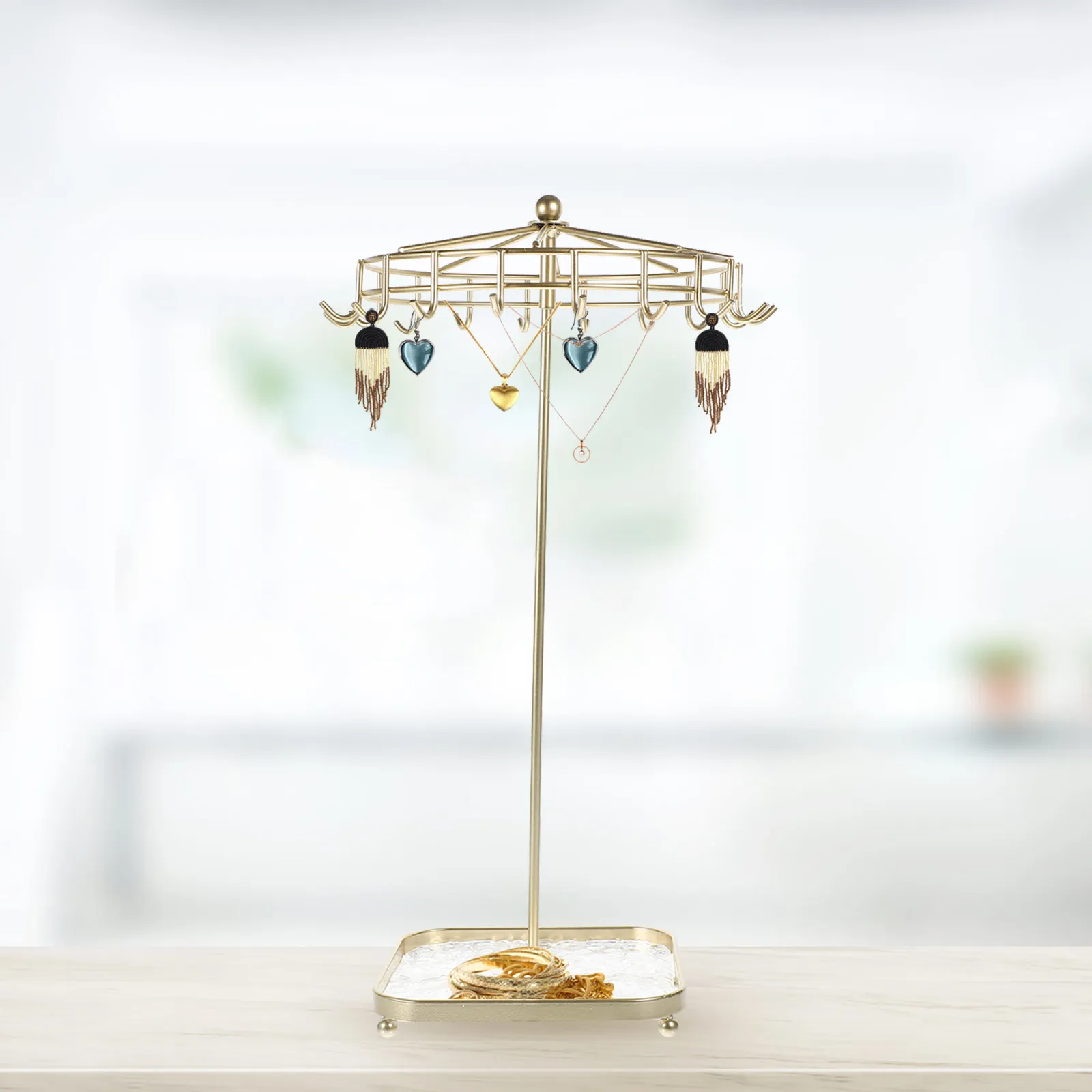 

Вращающаяся подставка для украшений: железный держатель для ожерелий, браслетов и колец с акриловой основой, настольный органайзер, подставка для демонстрации украшений