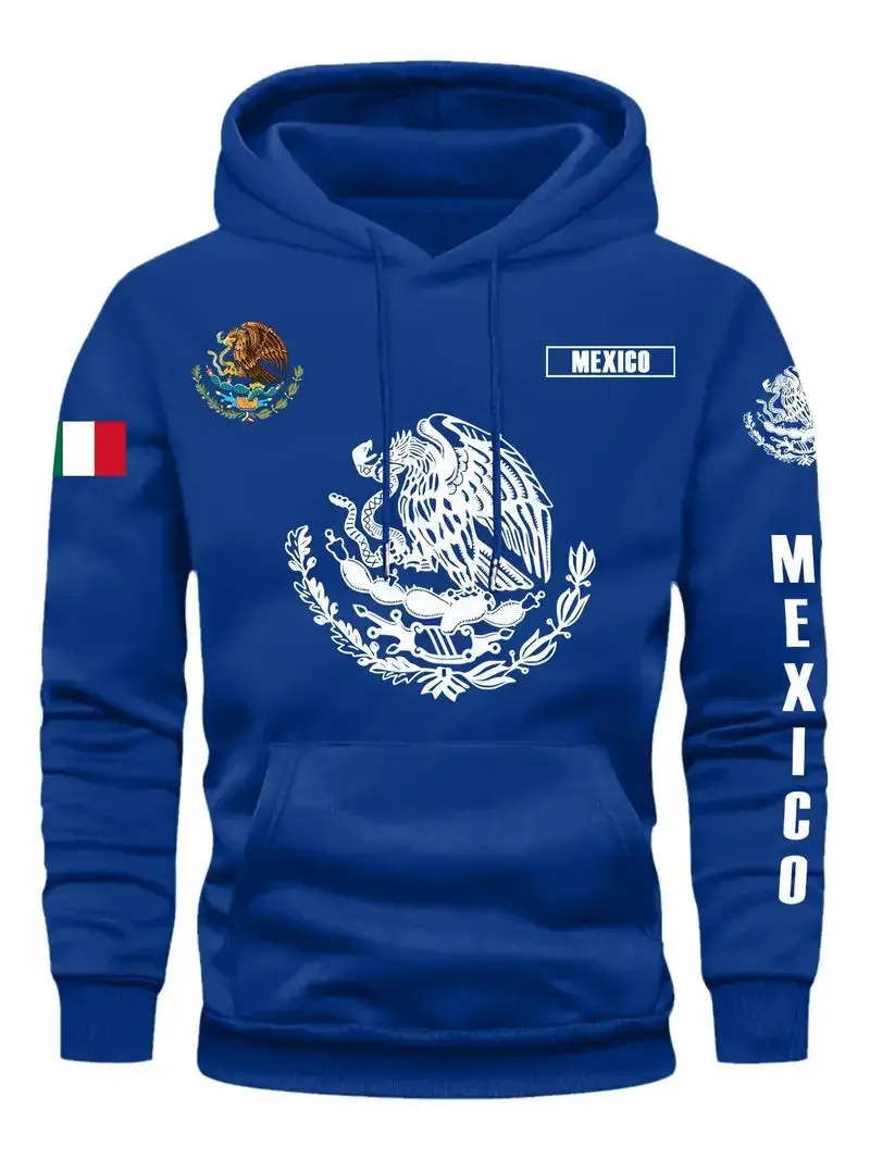 Mexican print hoodie plus wool men's casual fashion trend brand hoodie, 2024 new hoodie, casual sports