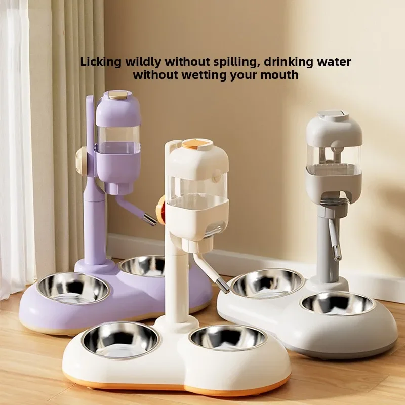 Dog Drinker Vertical Automatic Drinker Adjustable Feeding Double Bowl Pet Stainless Steel Anti-Tipping Double Dog Bowl