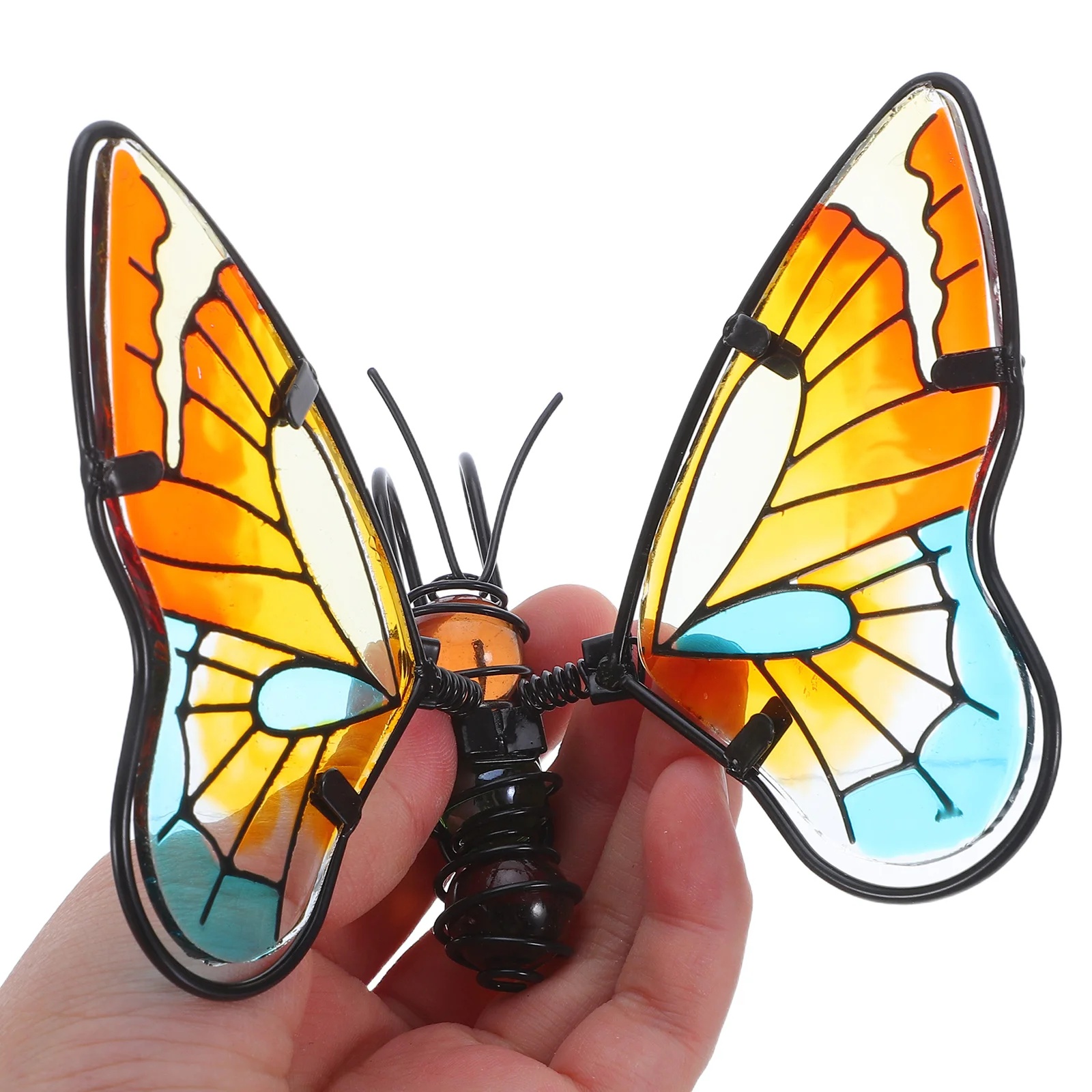 

4 шт. подвесные украшения в виде бабочки, металлические стеклянные окрашенные садовые скульптуры насекомых, украшения для цветочных горшков, садовые скульптуры насекомых