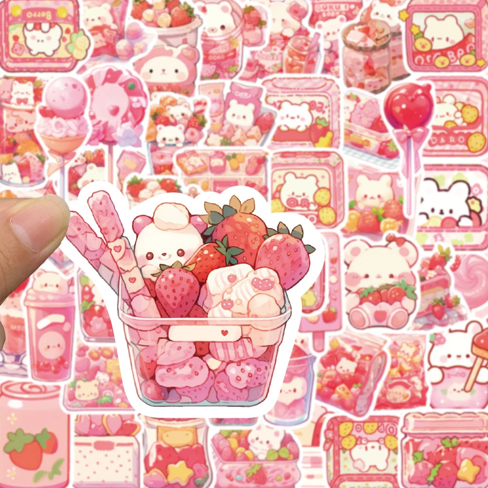 10/30/50 buah DIY Kawaii Beruang stiker makanan ringan kartun Pink anak perempuan stiker untuk Laptop Notebook koper kulkas seni Decal mainan hadiah