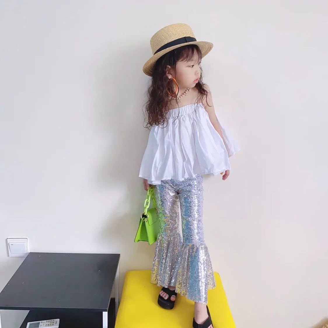 

Summer girls' clothing set new children's sequined flared pants+strapless shirt 2-piece set 80-170cm
