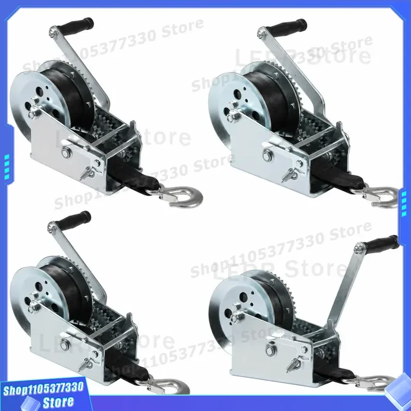 Hand Gear Winch Reel 7M Black Webbing Strap for Truck Trailer ATV UTV Off Road Recovery Towing Heavy Duty Manual