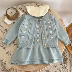 2024 New Spring Newborn Baby Girls Clothing Set Long Sleeved Knitted Cardigan+Jumpsuit Infant Baby Girls Knitted Clothing Suit