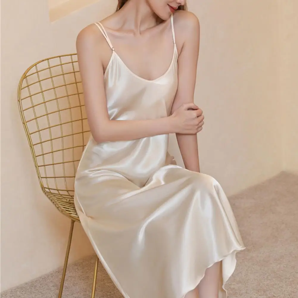 

Women Long Satin Nightgown Slip Dress Nightdress Silky Nightie V Neck Nightwear Satin Nightdress Sexy Spaghetti Strap Slip Dress