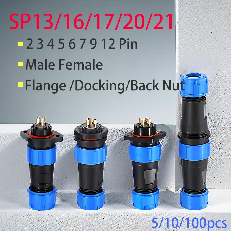 5/10/100Sets SP13 SP16 SP17 SP20 SP21 Aviation Plug Socket 2/3/4/5/6/7 Pin Male Female Connector Panel Mounted