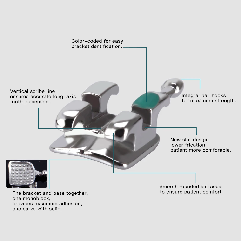 AZDENT 3 pudełka dentystyczne aparat ortodontyczny aparat ortodontyczny Mini Roth MBT 022 018 haki 345 MIM monoblokowe metalowe wsporniki materiały