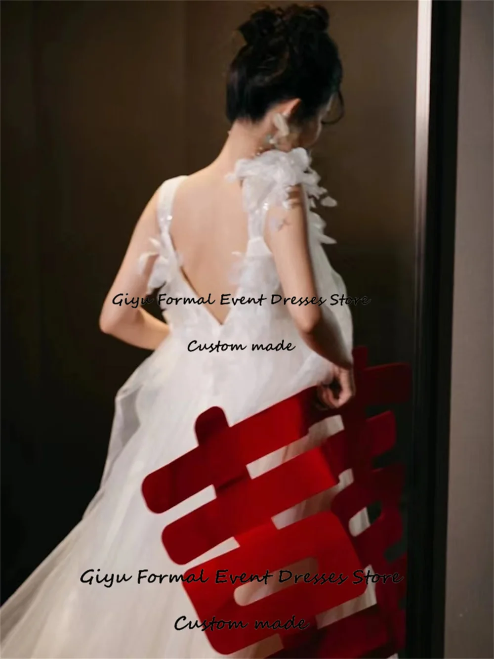 Giyu Fairy 3D Followers Korea Wedding Dress Photo Shoot A-line Backless Floor-Length Vestidos De Novia 2024 Bridal Gown