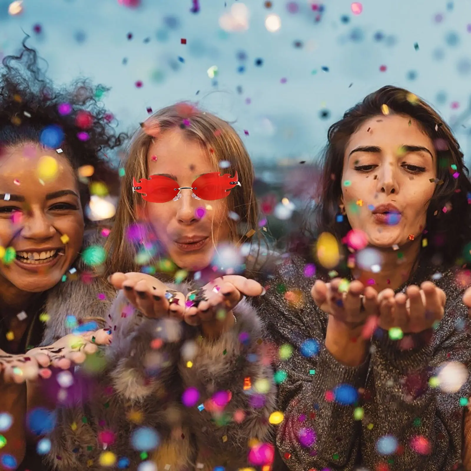 1 زوج بدون شفة لهب النظارات الشمسية إطار زي حفلة اكسسوارات هالوين عيد ميلاد تأثيري التقطت الصور الجدة النظارات #3