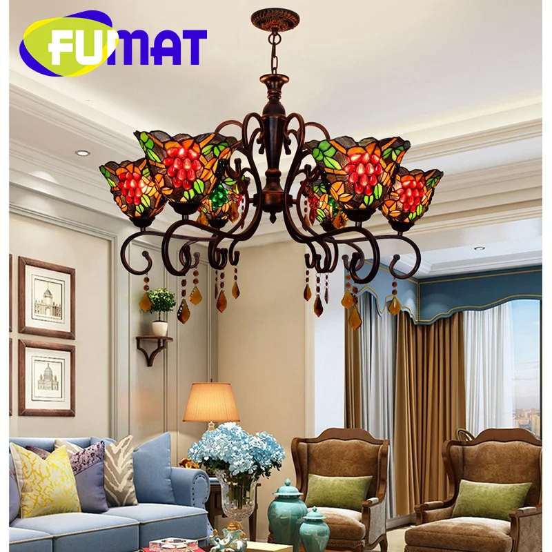 FUMAT Tiffany Light Luxury stained glass crystal grape Crystal Chandelier Garden Living Room Bar restaurant aisle parrot decor