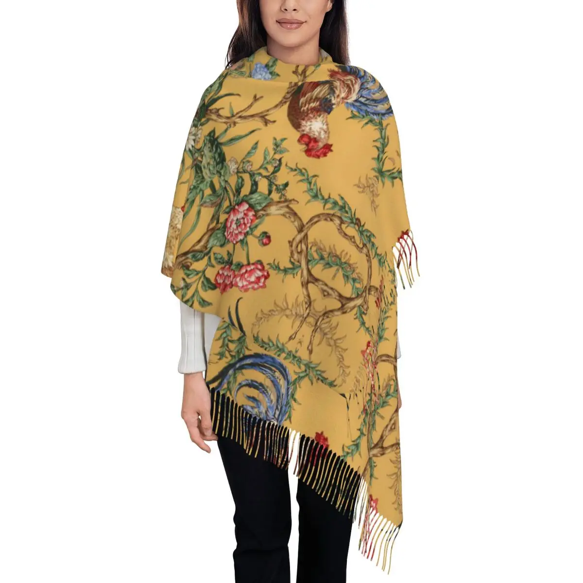 

Fashion Traditional Antique French Toile Art Tassel Scarf Women Winter Fall Warm Shawls Wraps Ladies Scarves