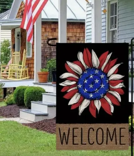 Patriotic Red White & Blue Sunflower Double Sided Garden Flag ~ 12