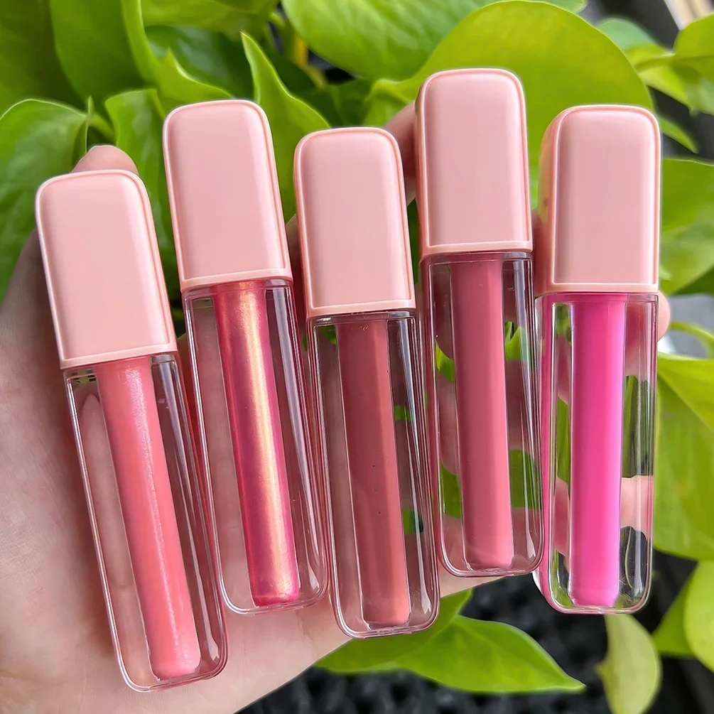 Private Label Waterproof Lip Gloss Custom Logo Pink Tube Moisturizing Long Lasting Cosmetic Multi-color Option Makeup Wholesale