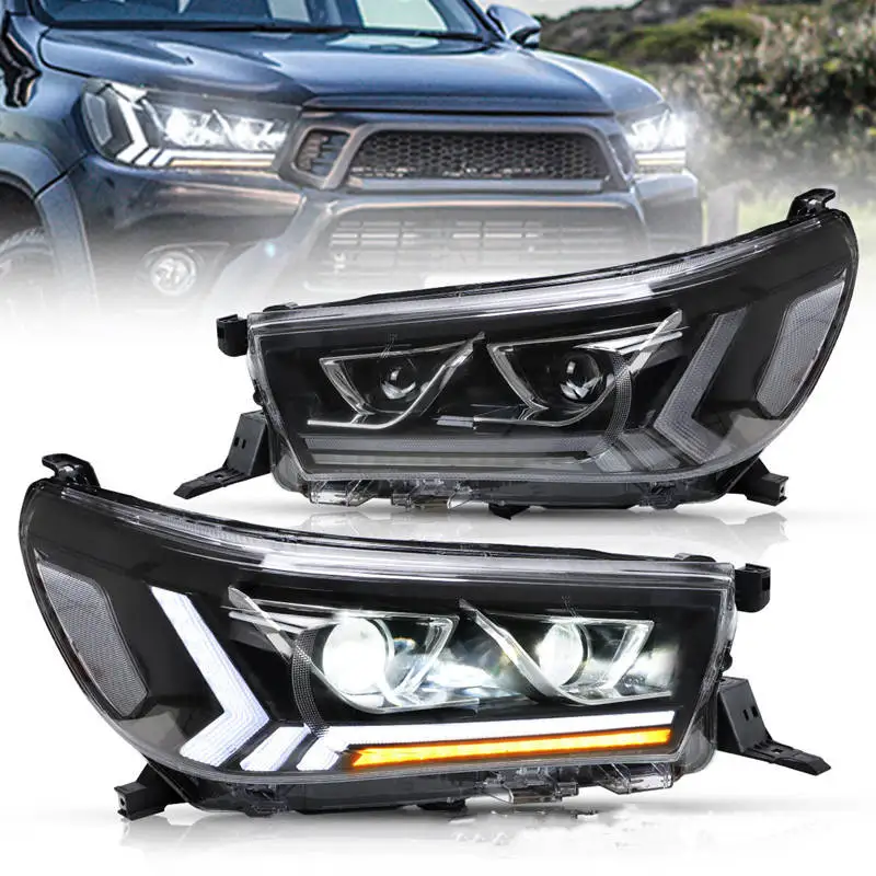 Car LED Headlight Assembly For Toyota HILUX 2015-2019 Daytime Running Light Streamer Turn Signal Indicator Front Lamp