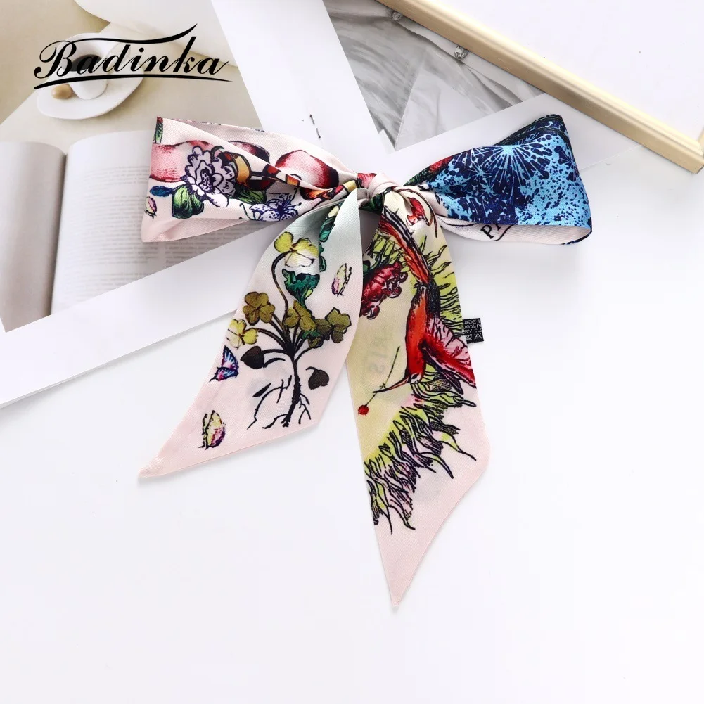 

2022 New Designer Long Skinny Bag Handle Ribbon Scarf Women Luxury Elegant Narrow Silk Petite Hair Tie Scarfs for Ladies Fulares