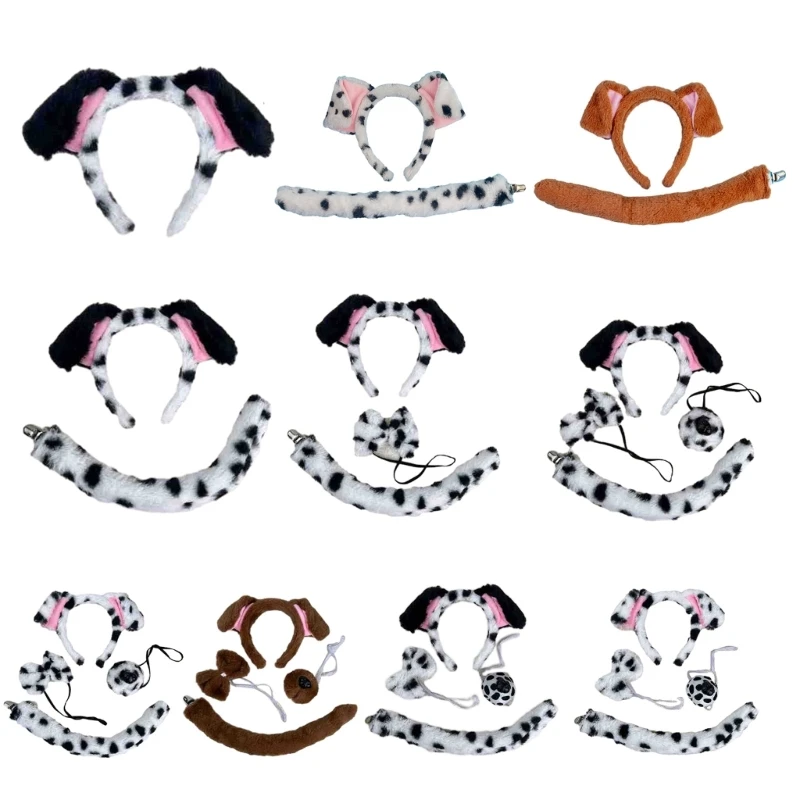 Q0KE – Costume Cosplay pour enfants, bandeau d'oreille chien, queue nez chien, nœud accessoires fête