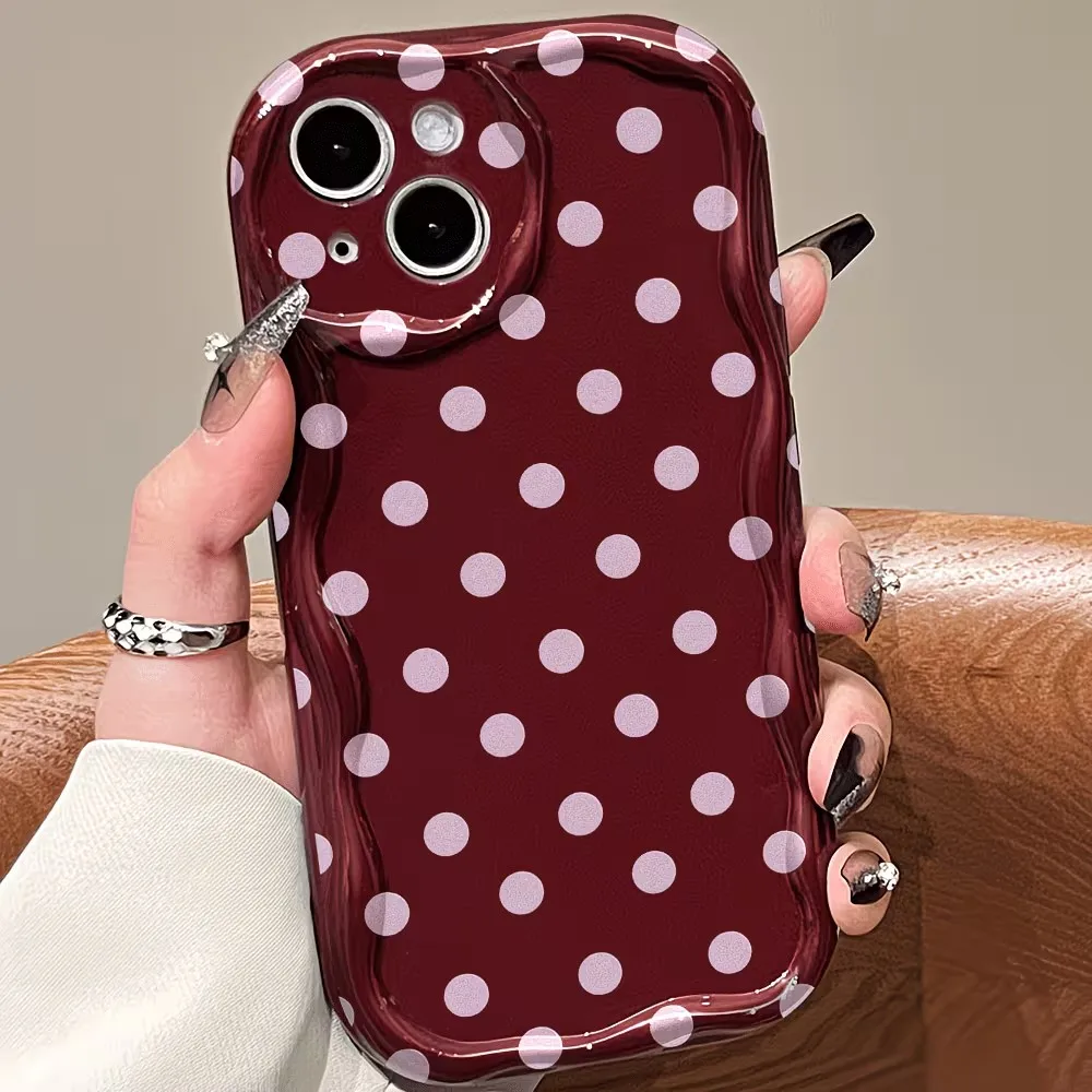 Minimalistisches Polka-Dot-Creme-Muster Weiche Handyhülle für iPhone 18 17 16 Pro Max 17e 16e 15 14 Plus 13 12 11 3D Wellenrand-Cover – Detail 1