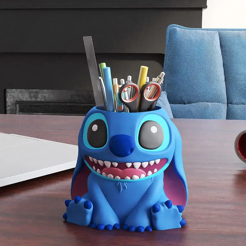 Disney Cartoon Pen Holder Stitch Kawaii Creativity Remote Control Storage Box Desktop Large Capacity Box Decoration Ornament