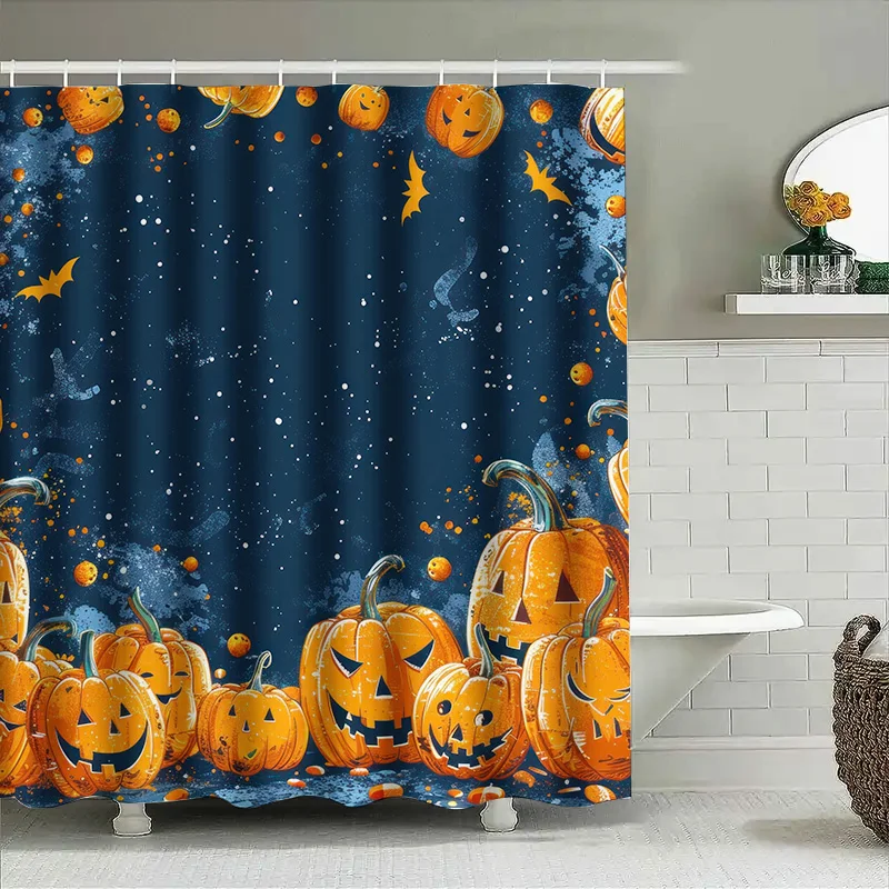 

Tuniu Jack o Lantern Halloween Pumpkin Shower Curtain Dark Blue Star Backdrop Scary Decor