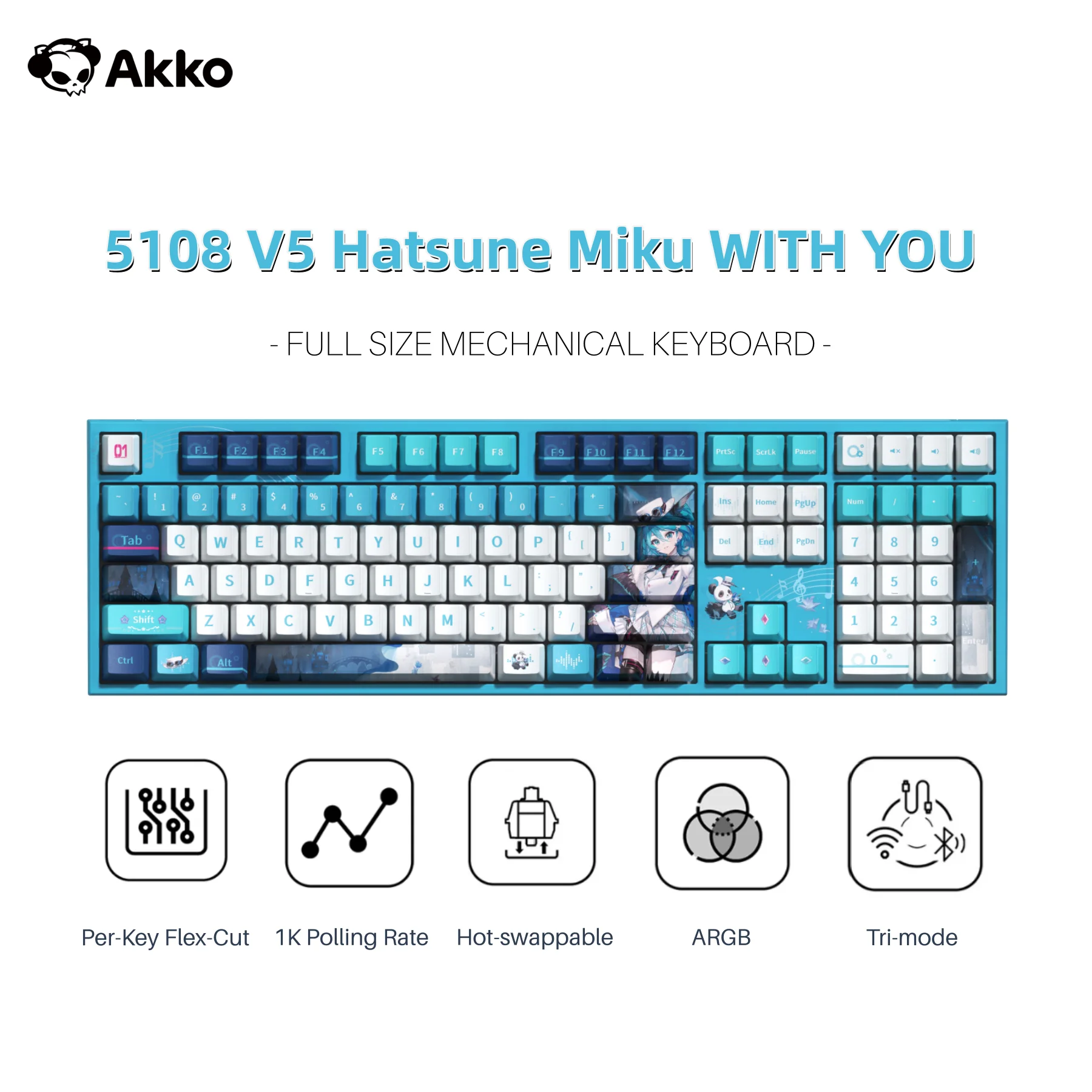 Gaming Keyboard Hot Swappable - Akko 5108 V5 Mechanical Keyboard Hatsune