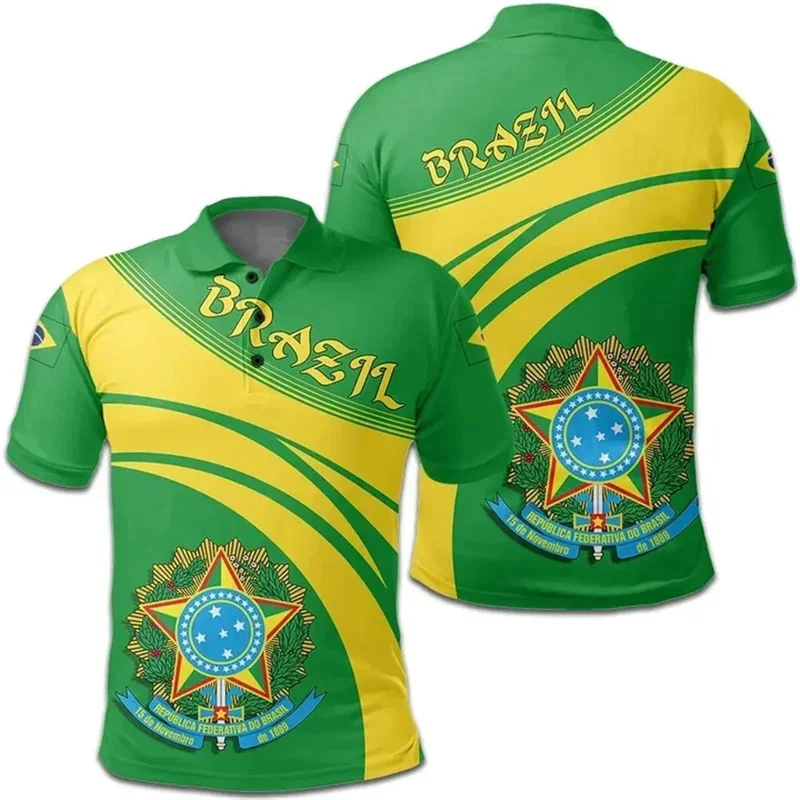 Fashion Football 3D Brazil Flag Printing Polo Shirt Brazil Spiritual Totem Graphic Polo Shirts Men Harajuku Cool Clothing Polos