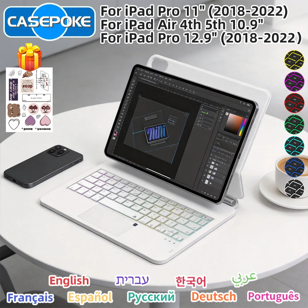 

2025 New Magic Keyboard Case For iPad 13/12.9/11/10.9/8.3 Inch Magnetic Smart iPad Case Spanish Hebrew Korean French Multi-Touch