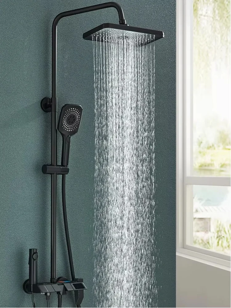 Rozin Schwarzes Digital-Display Duscharmatur-Set im Piano-Stil mit Regendusche, Badezimmersystem, Grauer Digitaler Mischbatterie und Bidet-Dusche