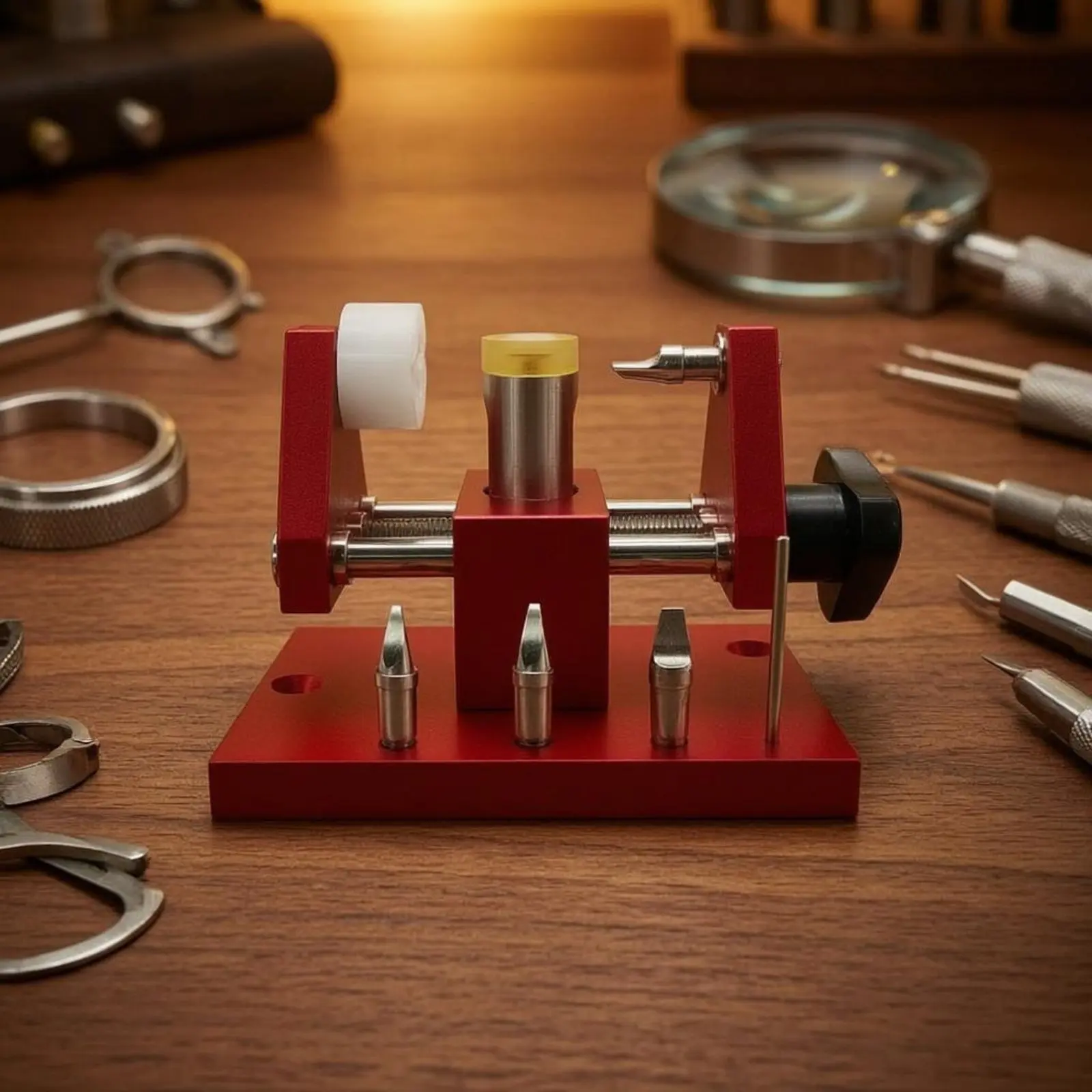 

Watch Case Opening Tool Metal Build Adjustable Case Opener Watch Battery Replacement Tool Guide Rods Sturdy Steel Bits