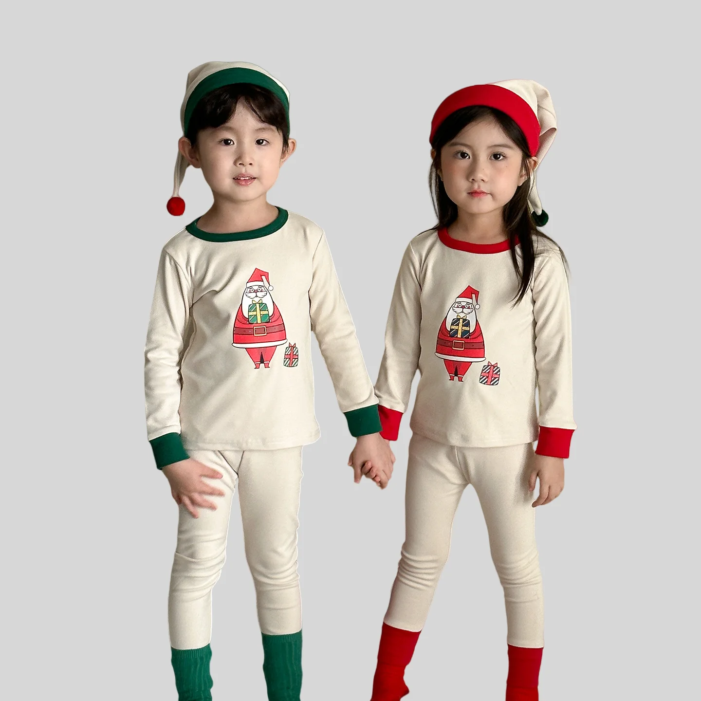 

Christmas Kids Pajamas Set Boys Girls Warm Dele Underwear Homewear with Hat Children Sleepwear Autumn Winter Outfit