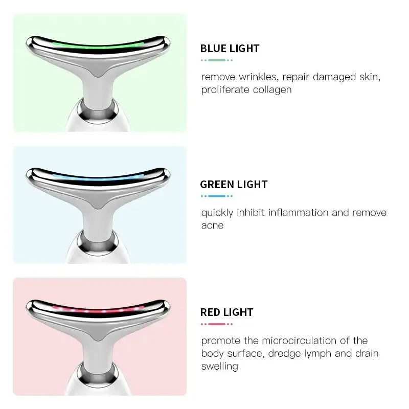 مدلك الرقبة لشد الوجه، ثلاثة أوضاع إضاءة، جهاز شد الجلد الكهربائي، أداة تجميل LED #4