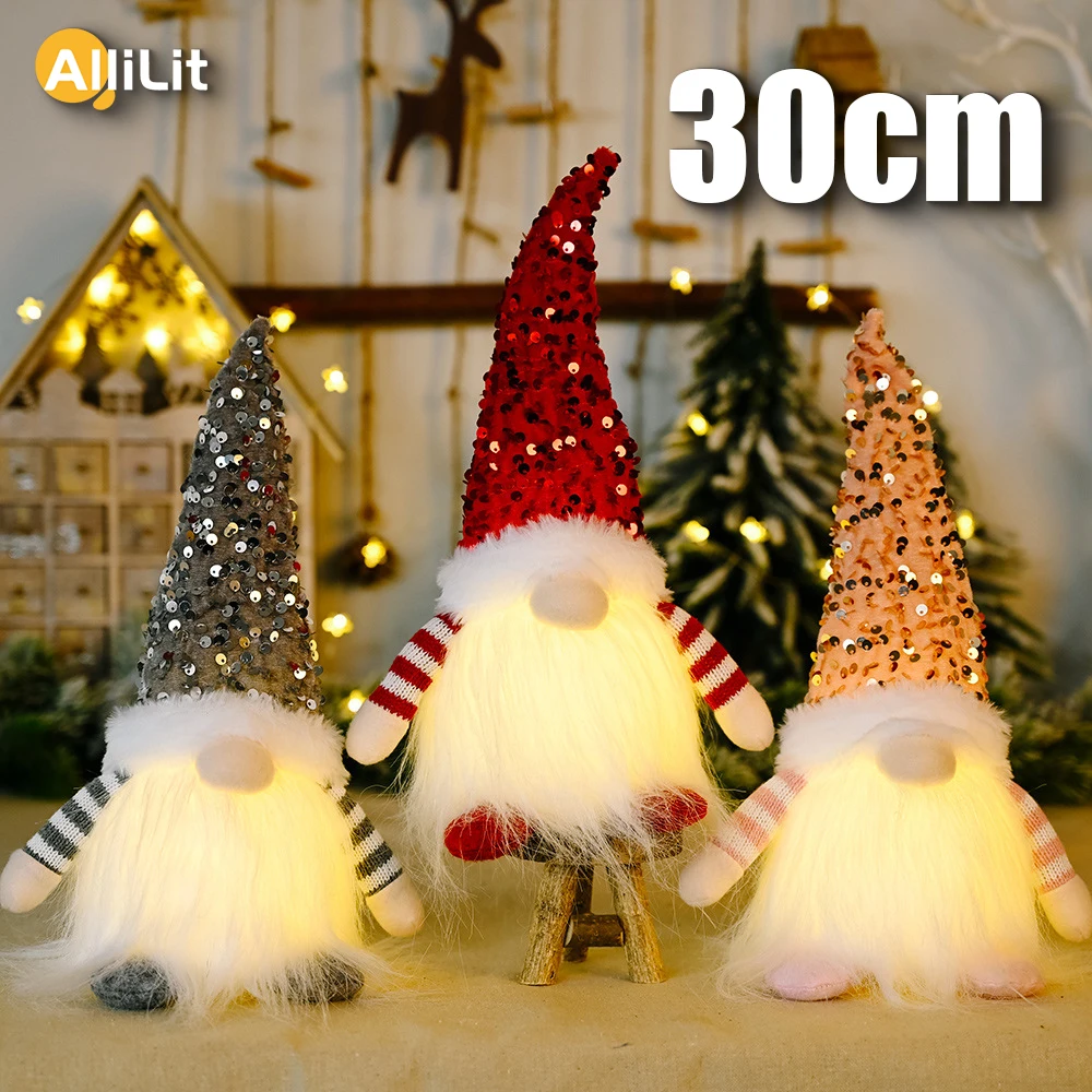 

30cm Christmas Doll Elf Gnome with Led Light Christmas Decorations for Home Xmas Navidad New Year 2023 Children's Gifts