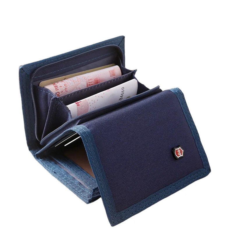 

Canvas Men's Boys Trifold Wallets with Zipper Coin Pockets Fashion Students Leisure Money Folder Card Holder Purse