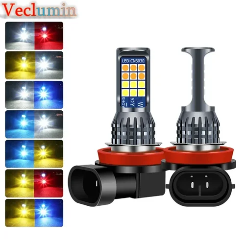 Veclumin luz antiniebla Led Color rojo verde H8 H11 9005 9006 3030 24SMD H16 faros antiniebla H3 H4 H7 bombillas LED 880 881 H27 bombilla de lámpara antiniebla