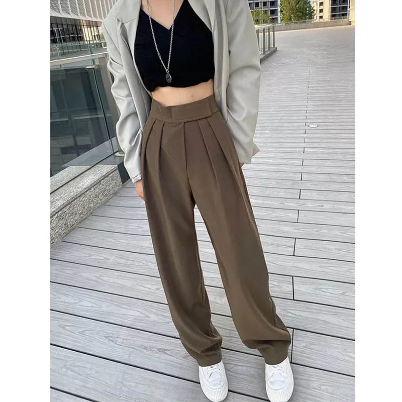 Pantaloni da donna classici a gamba larga pantaloni da ufficio Vintage Palazzo eleganti Casual neri pantaloni da donna a vita alta