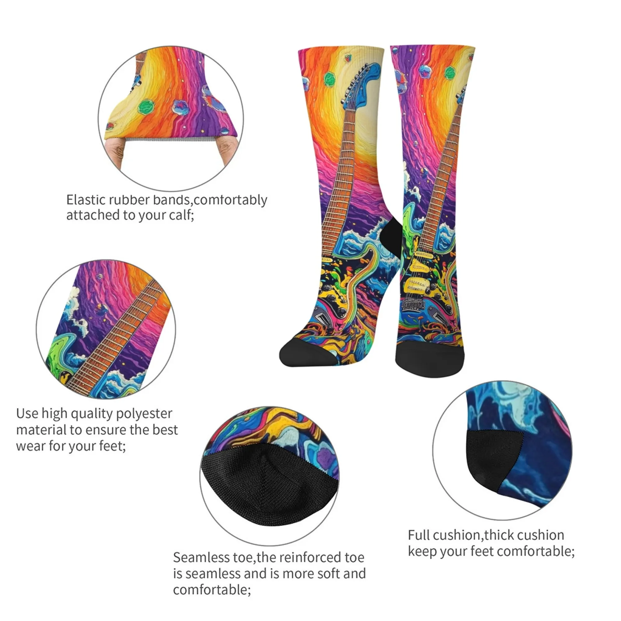 الجدة مخدر الغيتار جوارب مضحكة نمط المتناثرة مريحة عارضة أزياء الرجال الجوارب مجنون روك الشارع الهيب هوب الجوارب #5