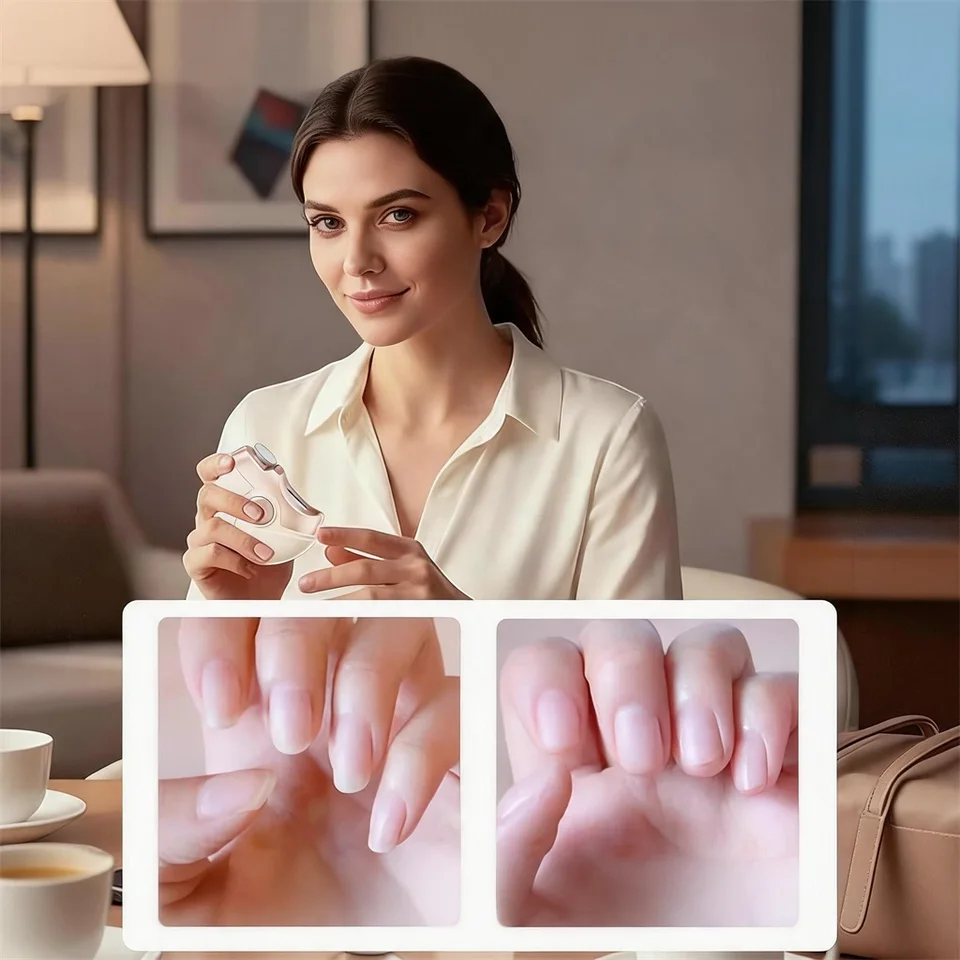 Cortauñas eléctrico recargable 3 en 1, recortador y pulidor automático de 500mAh, herramienta portátil de cuidado de uñas para bebé, adulto y niños, color beige 4