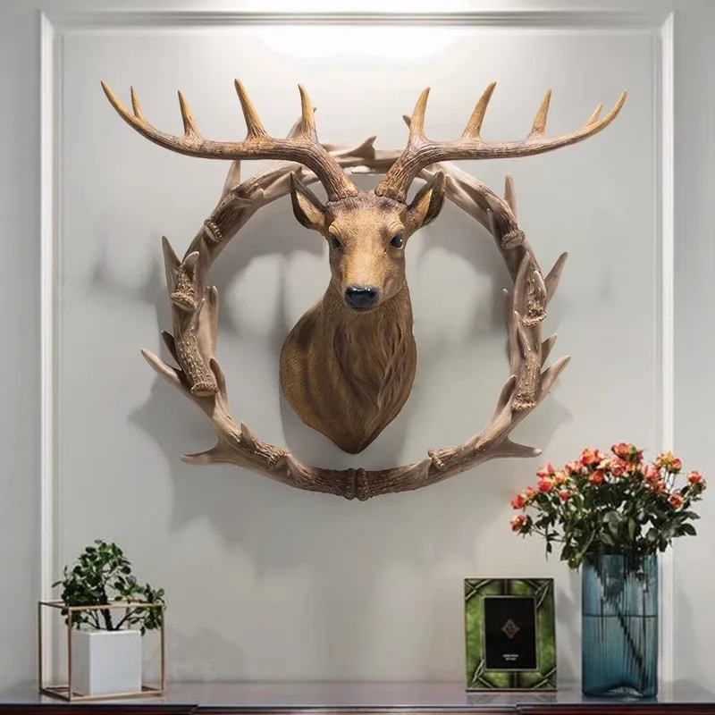 Lucky deer head wall pendant living room antler wall decoration three-dimensional