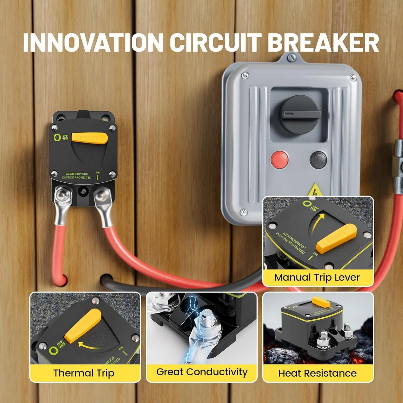 300A Manual Reset Circuit Breaker DC 12V-48V, Heavy Duty Overload Protection for Car Audio Marine Boat