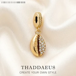Pure 925 Sterling Silver Shell with White Stones Gold Pendant Lucky Charms Jewelry Women Men Maritime Romantic Gift
