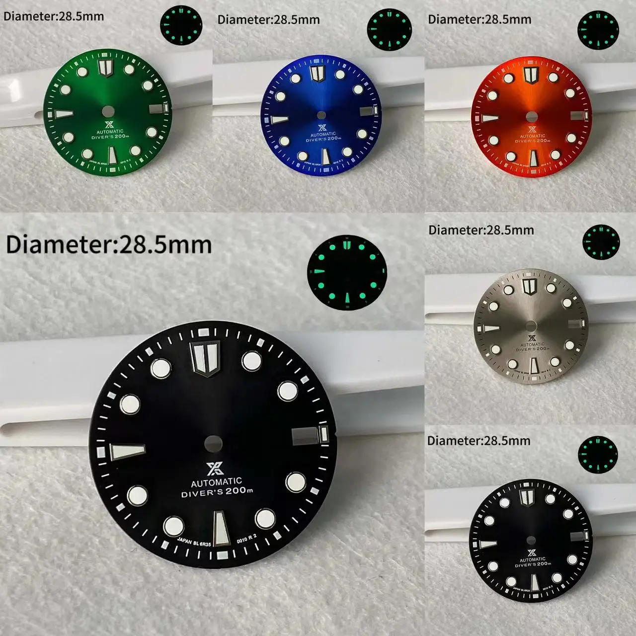 28.5mm Blue Green Glow Green Red Silver Hot Selling s logo Dial NH35 NH36 Movement 28.5mm With S Logo Dial Accessories