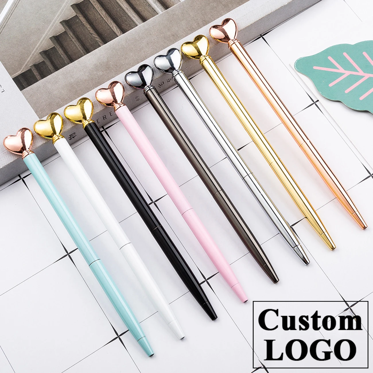 Metal Pen Love Shape Ballpoint Pen Gift Advertising Pen Wedding Gift Ballpoint Pen Novelty Pens Office&school Supply Custom LOGO